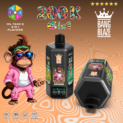 Jednorazowy e-papieros Bang Blaze 200K 6 w 1 | 200 000 zaciągnięć | Urządzenie z możliwością zmiany smaku