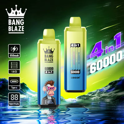 Jednorazowy e-papieros Bang Blaze 60K 4 w 1 | 4 smaki w jednym | 60 000 zaciągnięć | 60 ml płynu | Inteligentny wyświetlacz | Ładowanie przez USB-C