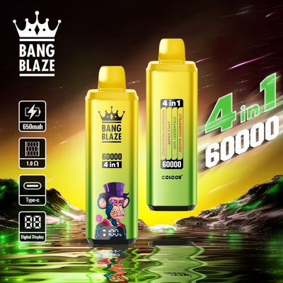 Jednorazowy e-papieros Bang Blaze 60K 4 w 1 | 4 smaki w jednym | 60 000 zaciągnięć | 60 ml płynu | Inteligentny wyświetlacz | Ładowanie przez USB-C