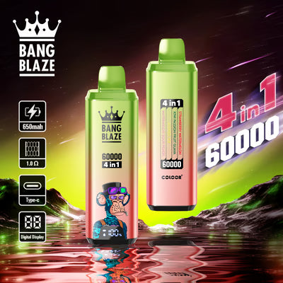Jednorazowy e-papieros Bang Blaze 60K 4 w 1 | 4 smaki w jednym | 60 000 zaciągnięć | 60 ml płynu | Inteligentny wyświetlacz | Ładowanie przez USB-C