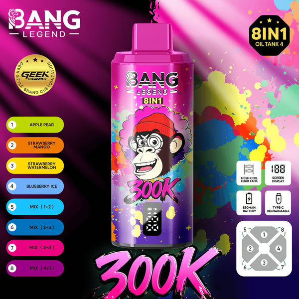 Bang Legend Geek 300K Eldobható E-cigaretta – 8 az 1-ben Ízkamra | Akár 300 000 slukkot képes elszívni | Ízváltó eszköz