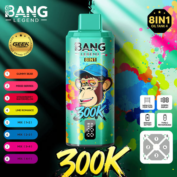 Bang Legend Geek 300K Eldobható E-cigaretta – 8 az 1-ben Ízkamra | Akár 300 000 slukkot képes elszívni | Ízváltó eszköz