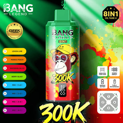 Bang Legend Geek 300K Eldobható E-cigaretta – 8 az 1-ben Ízkamra | Akár 300 000 slukkot képes elszívni | Ízváltó eszköz