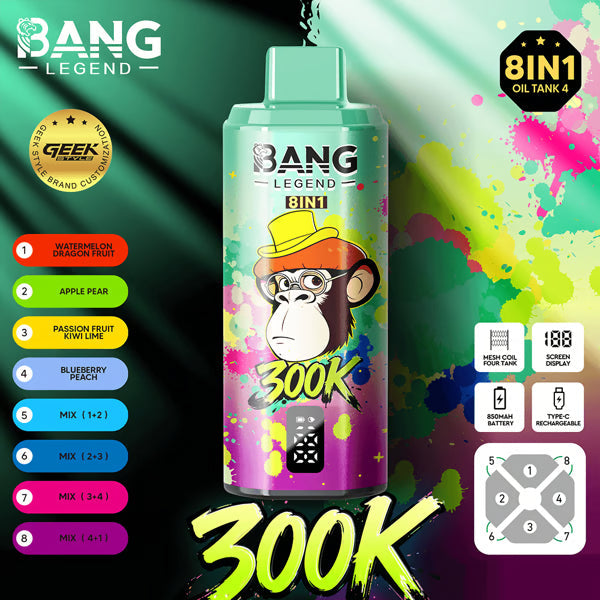 Bang Legend Geek 300K Eldobható E-cigaretta – 8 az 1-ben Ízkamra | Akár 300 000 slukkot képes elszívni | Ízváltó eszköz